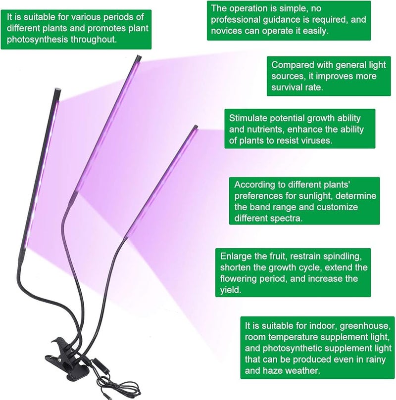 30W مصباح LED للنمو مع 3 رؤوس وقضيب ضوئي مؤقت وخمسة مستويات لتخفيف الإضاءة - Image 3